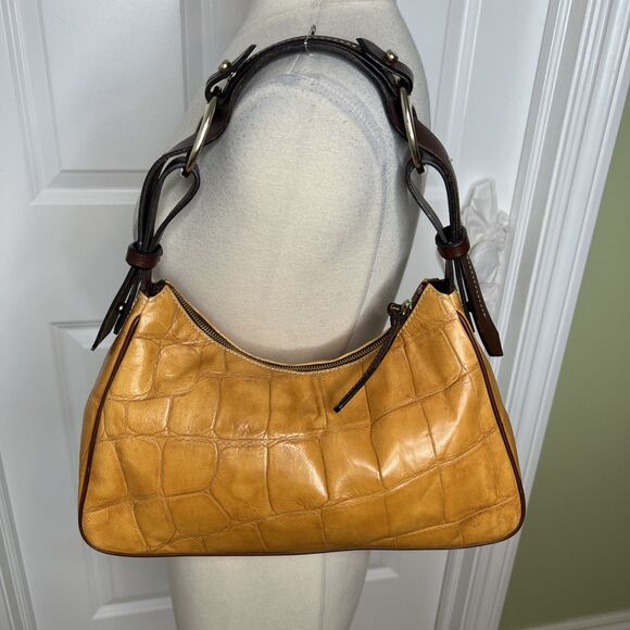 Dooney & Bourke Nile Shoulder Hobo Bag Vintage Yellow Croc Embossed Leather - Picture 6 of 16